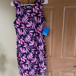 Columbia Women's Pink and Navy Leaf Pattern Mini Dress- Size Medium - NWT